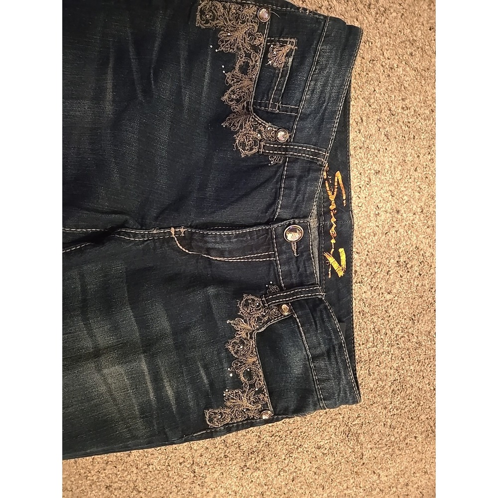 Women's Seven7 BLING Boot Flare Wide Leg Jeans Stretchy Size 10 Dark Wash Y2k - Picture 4 of 9